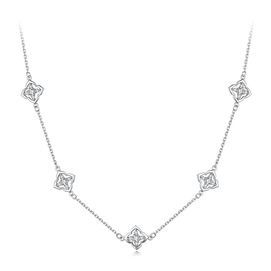 Necklace 925 Sterling Silver Moissanite with plated white gold, flower-shaped charms on Tampa Home & Garden Store