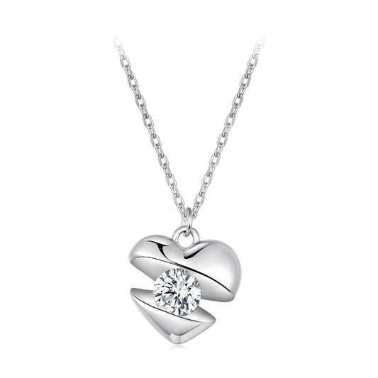 Sterling silver white gold plated CZ necklace with heart pendant and stone 40cm+5cm chain on Tampa Home & Garden Store