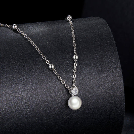 925 sterling silver moissanite freshwater pearl necklace with drop pendant 40+5cm on Tampa Home & Garden Store