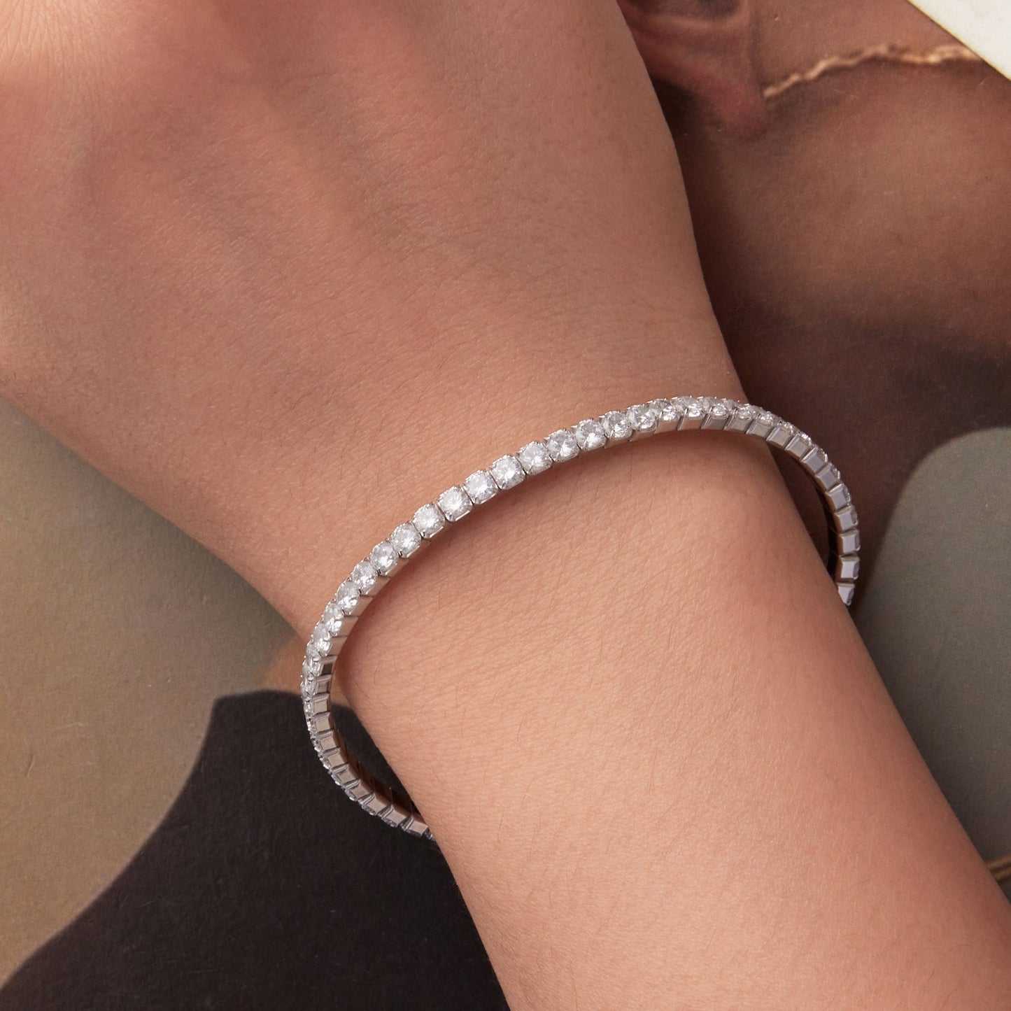 Bracelet 925 Sterling Silver White Gold Plated 16cm stretchable CZ on wrist for women on Tampa Home & Garden Store
