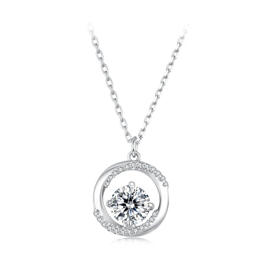 Moissanite pendant necklace in 925 sterling silver with halo CZ stone, 40+5cm chain by Bids.com on Tampa Home & Garden Store