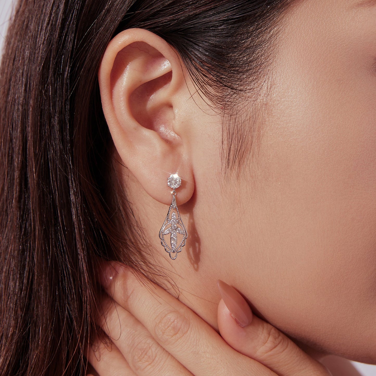 Silver moissanite drop earrings with white gold plating; 0.50ct stud and teardrop pendant on Tampa Home & Garden Store