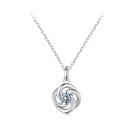 Sterling silver moissanite necklace, 0.5ct, white gold plated, circular twisted setting on Tampa Home & Garden Store