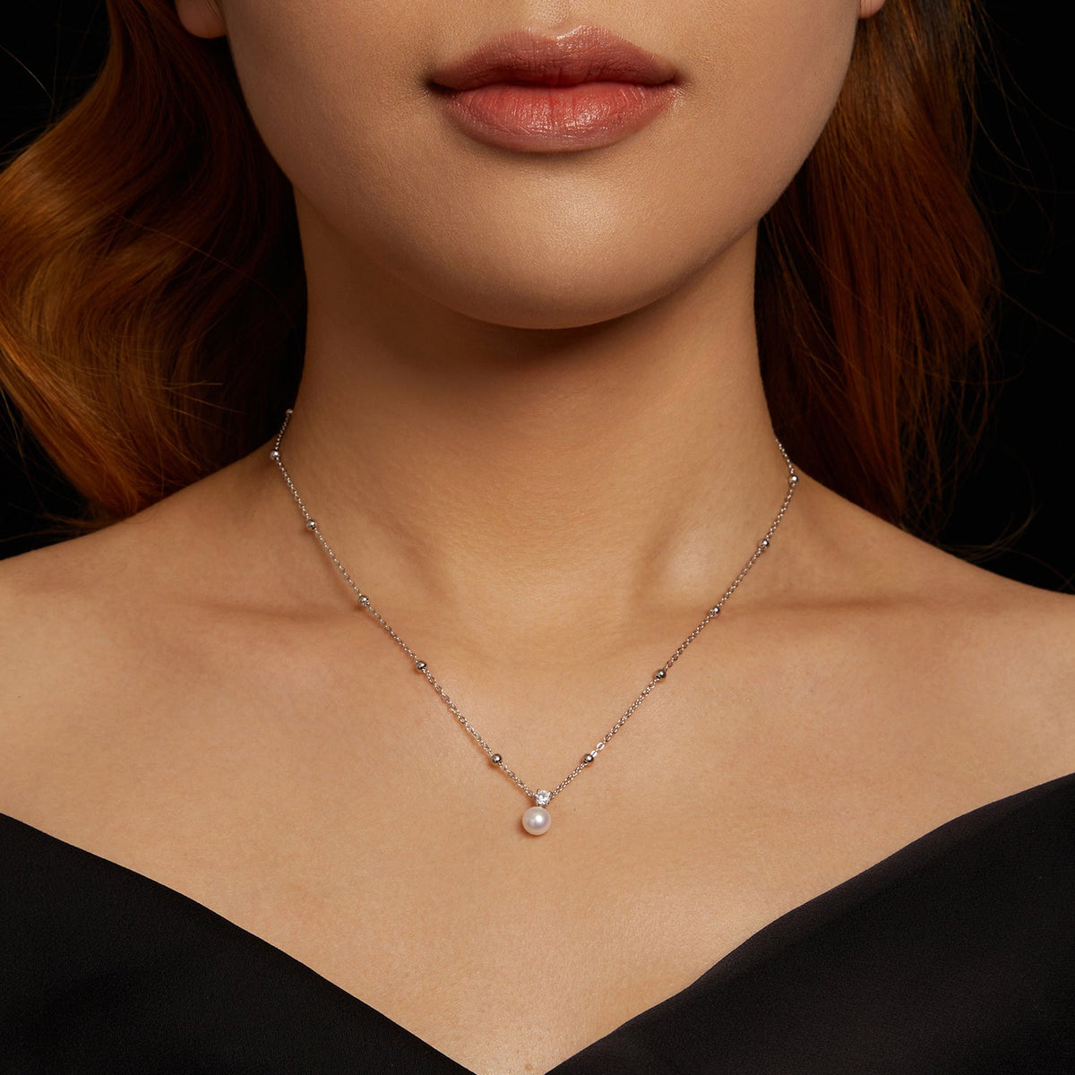 Sterling silver moissanite and freshwater pearl necklace with pearl pendant 40+5cm on Tampa Home & Garden Store