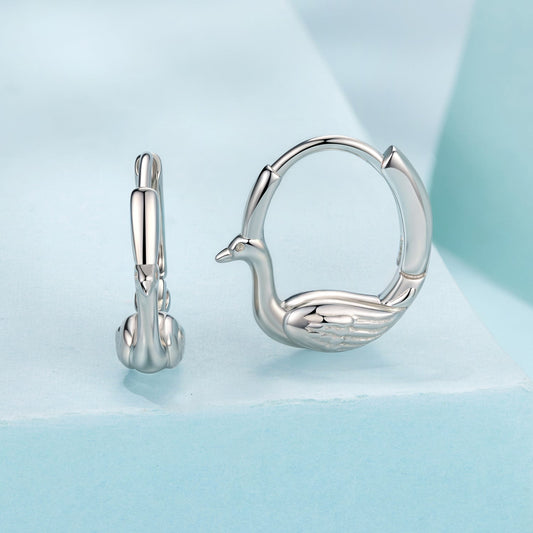 Earrings 925 Sterling Silver Plated White Gold Hoop with swan design by Bids.com on Tampa Home & Garden Store