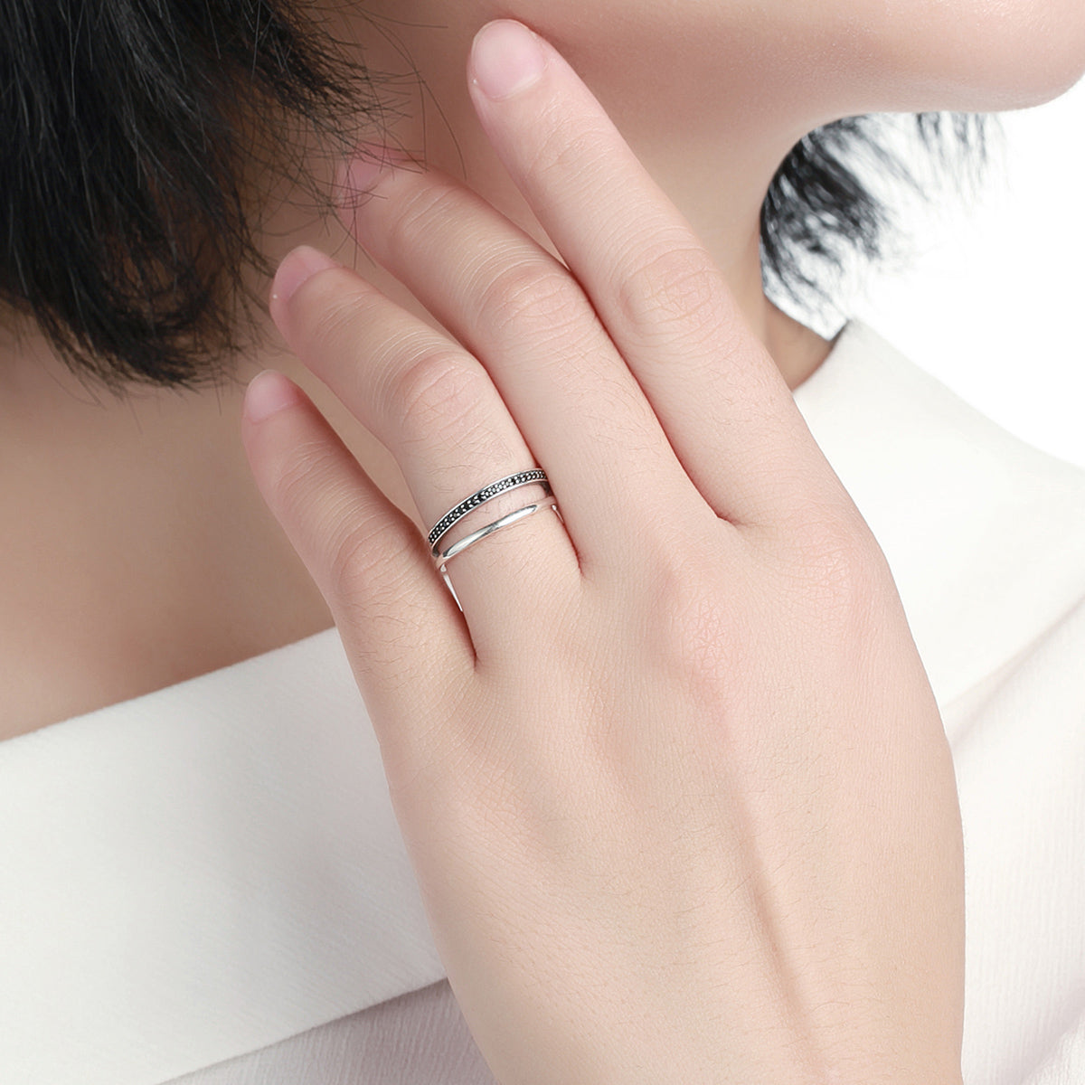 Sterling silver ring stack, 2 rings, 0.6cm width, size 6 for women by Bids.com on Tampa Home & Garden Store