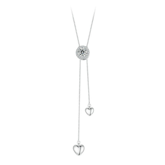 925 sterling silver moissanite necklace with pavé halo and heart charms, 450mm, by Bids.com on Tampa Home & Garden Store