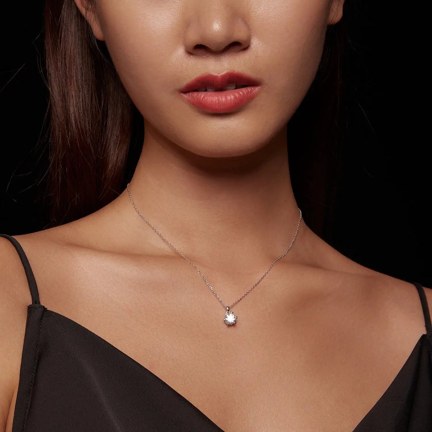 925 Sterling Silver Moissanite Necklace 39cm+5cm chain with halo pendant by Bids.com on Tampa Home & Garden Store