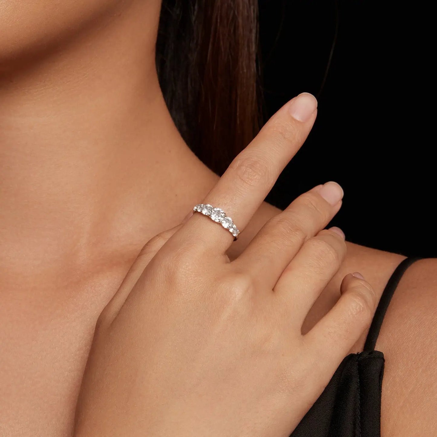 Moissanite engagement ring 925 sterling silver with four stones 5-4-3-2.5mm on a slim band on Tampa Home & Garden Store
