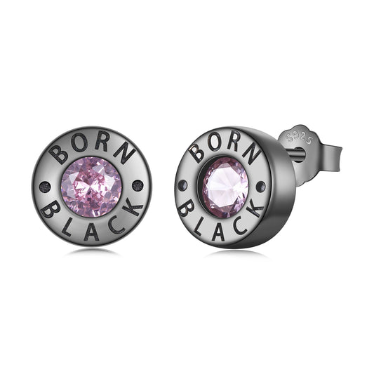 Pair of 925 sterling silver earrings with black plating and pink CZ, bezel studs BORN BLACK on Tampa Home & Garden Store