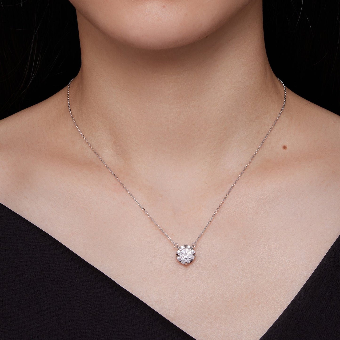 Sterling silver moissanite necklace with a 1.0ct pavé-set round centerpiece on Tampa Home & Garden Store