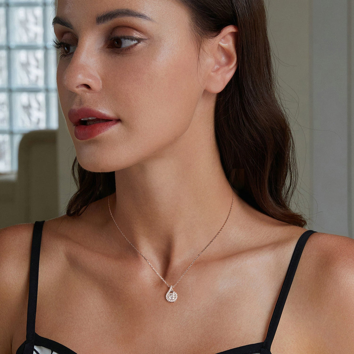 925 sterling silver moissanite CZ necklace with a 15x10mm pavé teardrop pendant, 40 cm on Tampa Home & Garden Store