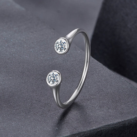 925 Sterling Silver Moissanite Ring size E by Bids.com, double-ended bezel-set stones on Tampa Home & Garden Store