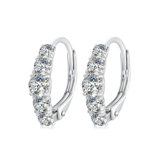 Sterling silver hoop earrings with five round moissanite stones for women pair on Tampa Home & Garden Store
