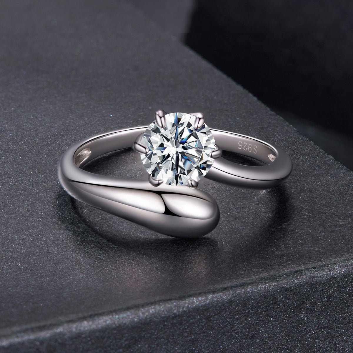 925 Sterling Silver 1 Carat Moissanite Ring set of 2 with solitaire center and band for women on Tampa Home & Garden Store