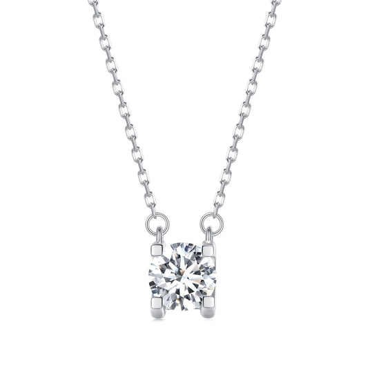 925 Sterling Silver 0.65ct Moissanite Necklace with round stone in a four-prong setting on chain on Tampa Home & Garden Store