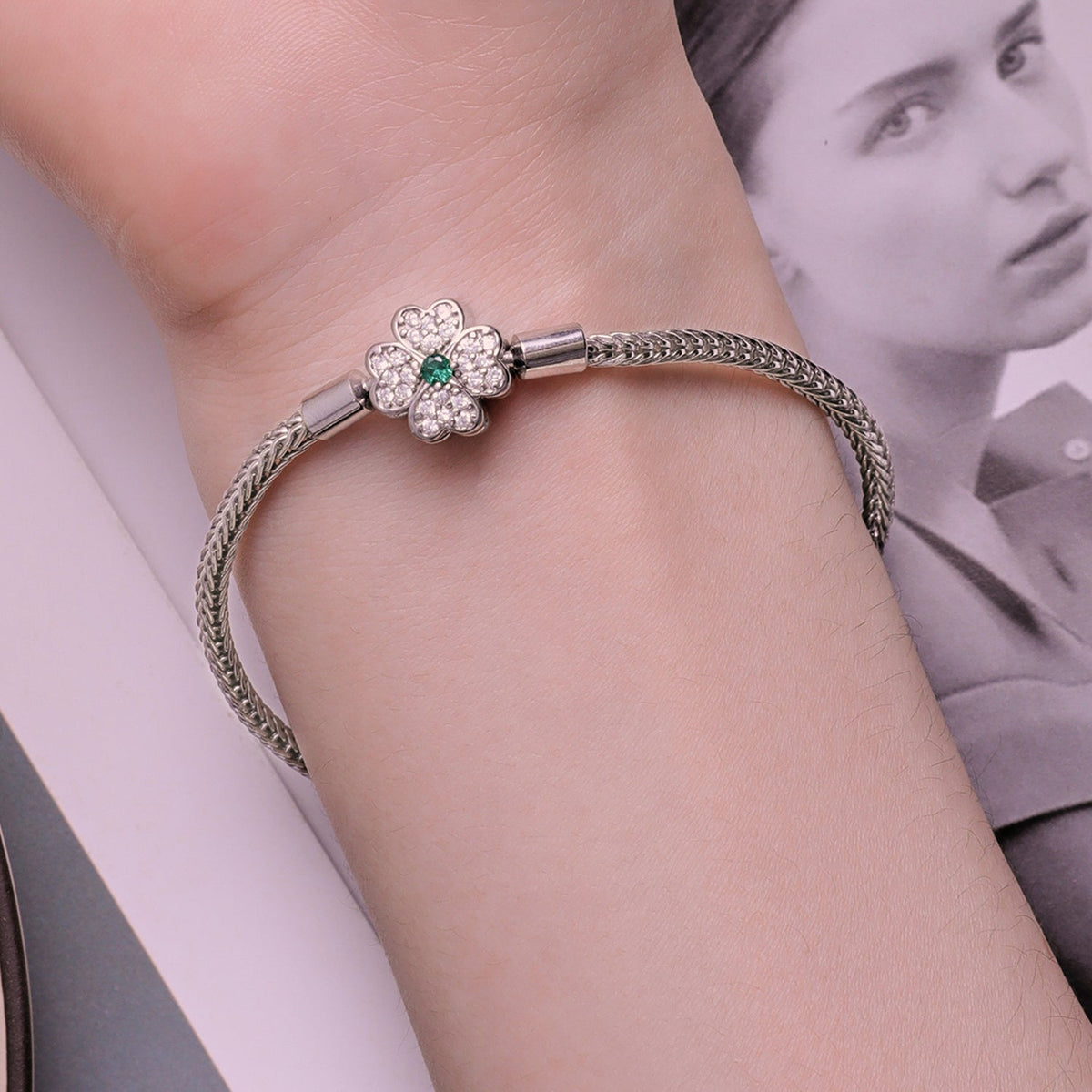 Bracelet 925 Sterling Silver plated 3mm rope with crystal floral charm by Bids.com on Tampa Home & Garden Store