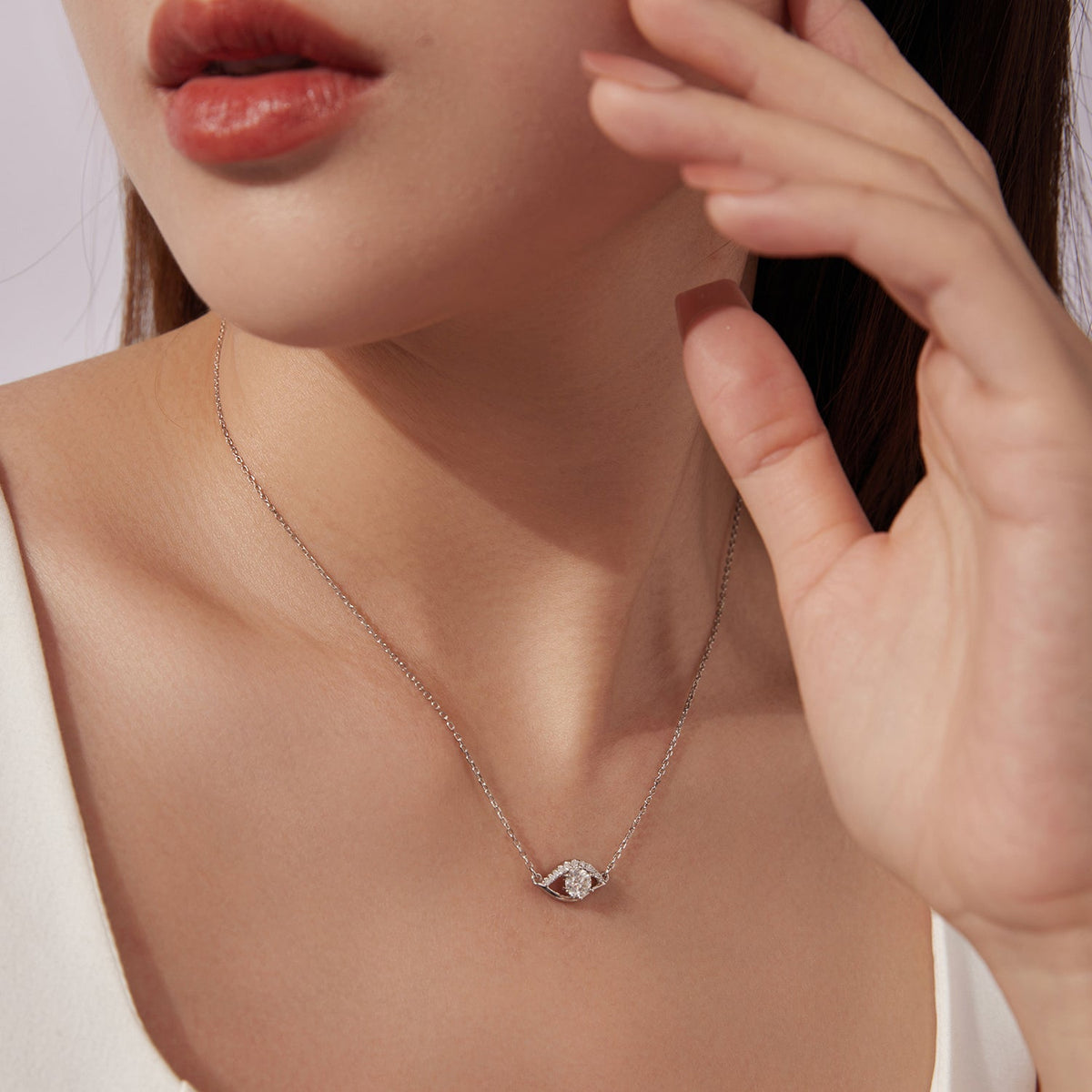 925 Sterling Silver Moissanite Necklace 40+5cm with halo pendant by Bids.com on Tampa Home & Garden Store