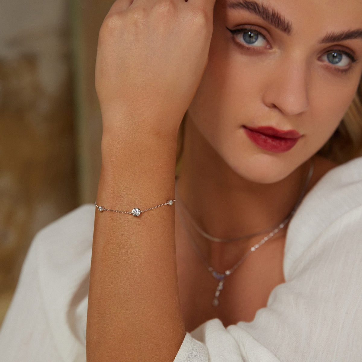 Bracelet 925 Sterling Silver moissanite with 5mm & 3mm stones, delicate chain, for women by Bids.com on Tampa Home & Garden Store