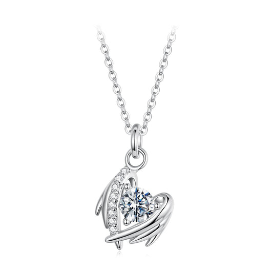 Necklace 925 Sterling Silver moissanite pendant, white gold plated, 40+5cm on Tampa Home & Garden Store