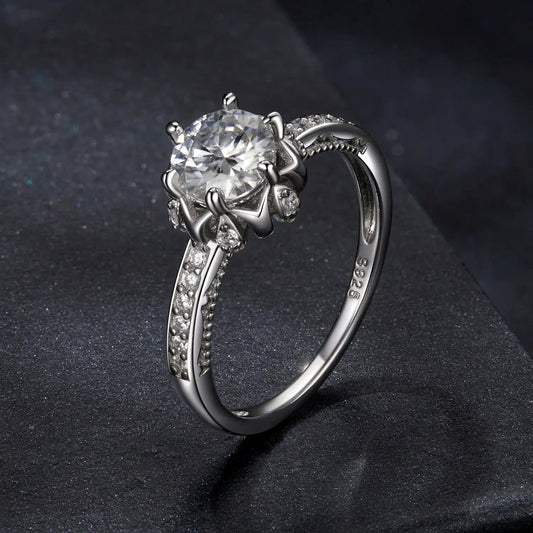 925 Sterling Silver Moissanite Ring 1ct center stone, size 6 with pave diamonds along band on Tampa Home & Garden Store