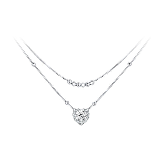 925 Sterling Silver Moissanite Necklace with Pavé heart pendant on double-chain 6.5mm, Bids.com on Tampa Home & Garden Store