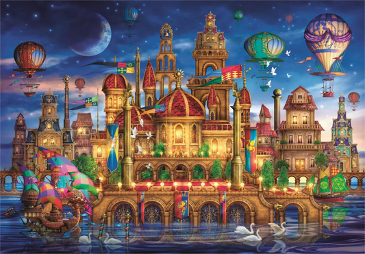 Downtown 1000-piece puzzle whimsical cityscape with balloons by The Country Christmas Loft on Tampa Home & Garden Store