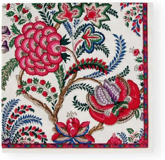 Pontchartrain Luncheon Napkins 20-pack floral print with pink blooms and border on Tampa Home & Garden Store