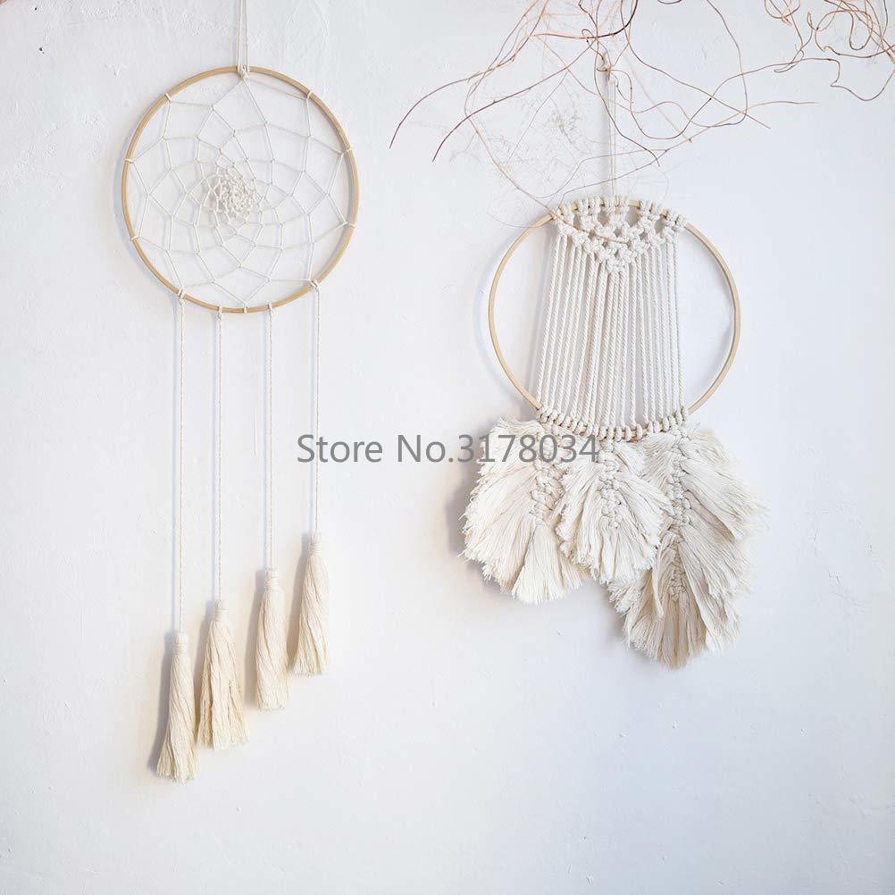 Stevvex Dream catcher wall hanging set with round bamboo hoops cream macrame tassels two pieces on Tampa Home & Garden Store