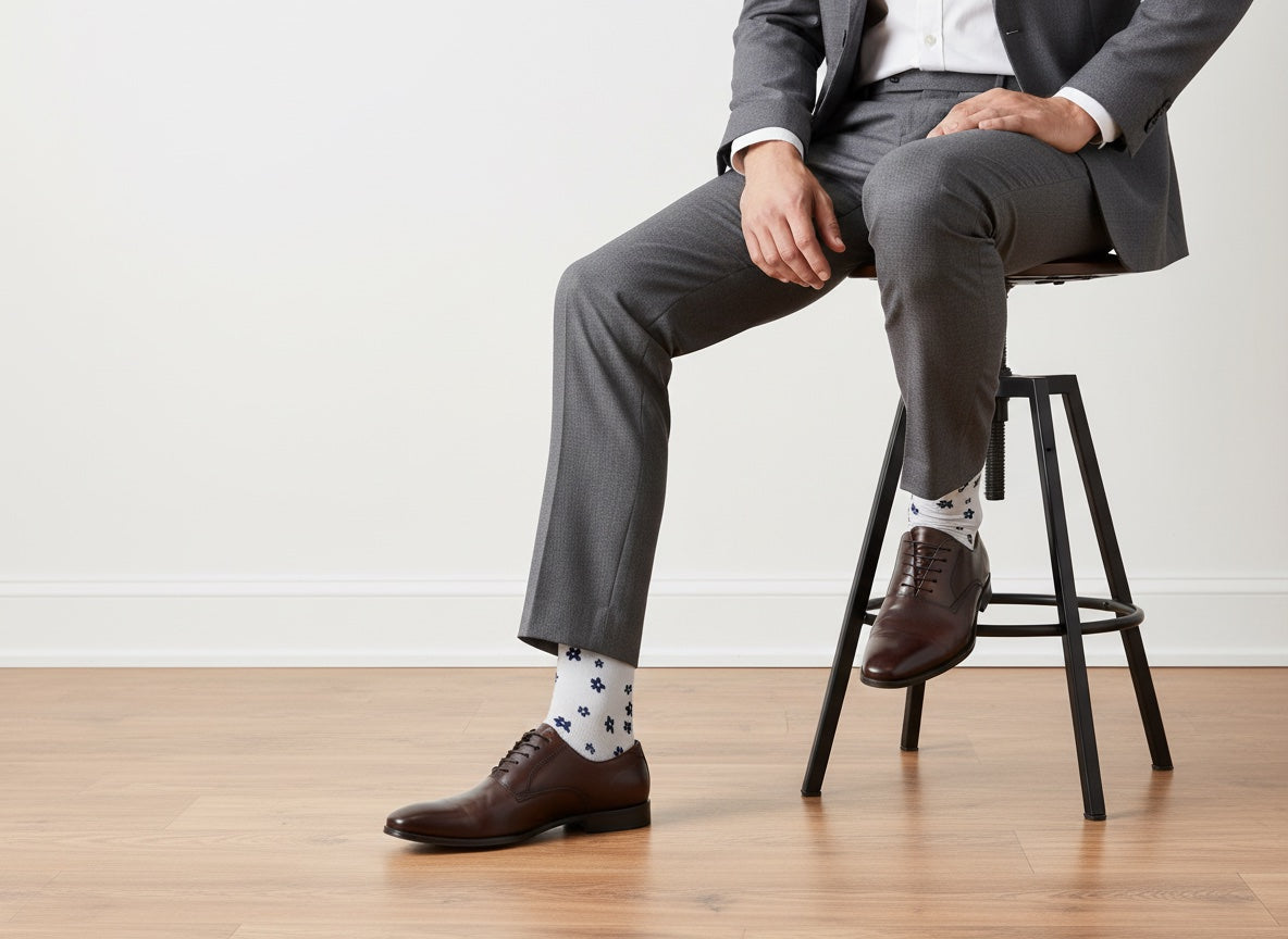 Drew Classic Navy and Gray Micro Floral Socks