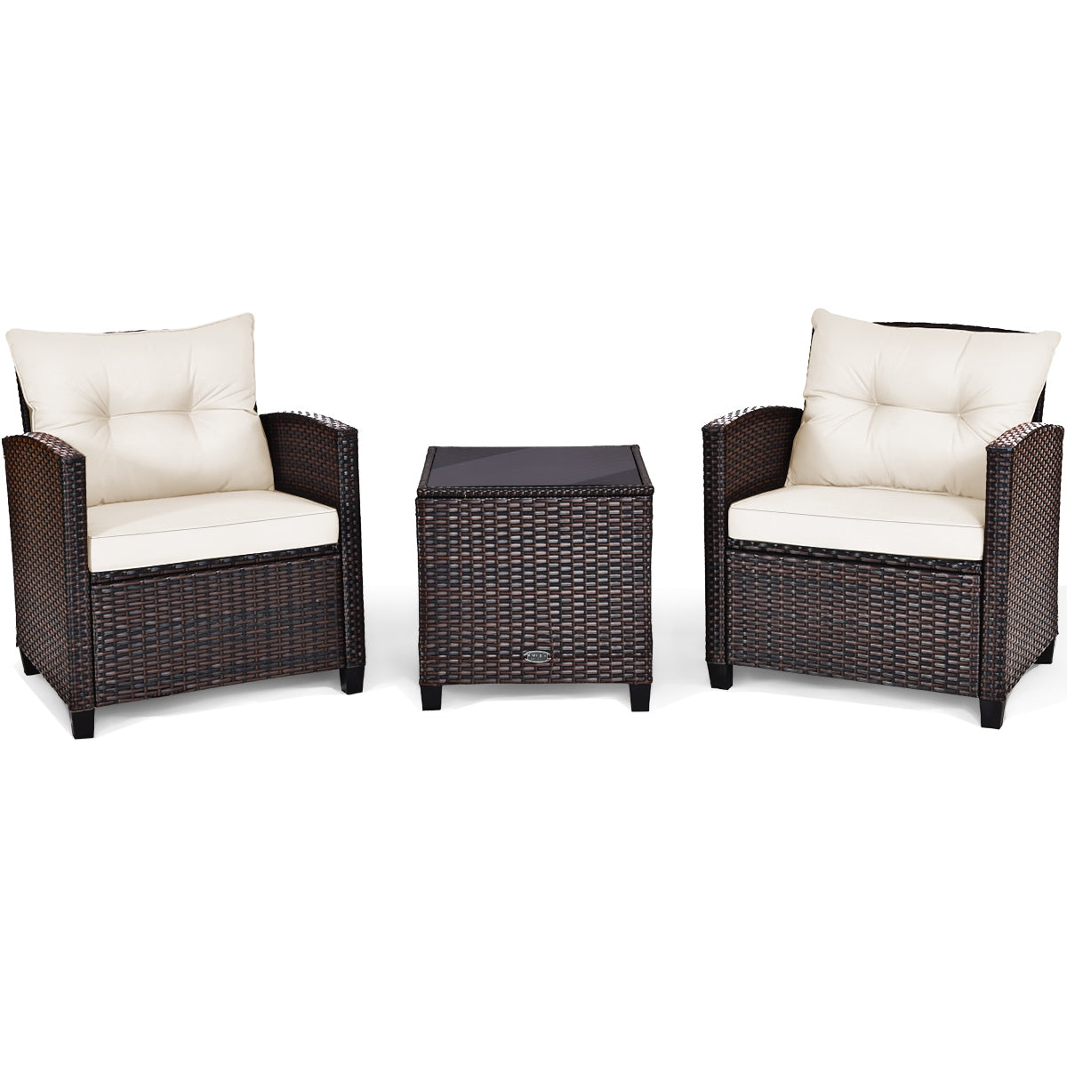 3 Pcs Patio Rattan Furniture Set Cushioned Conversation Set Coffee Table -Black