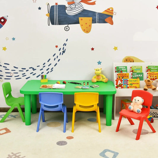 Kids colorful plastic table with 4 chairs green table and blue yellow red chairs DirectDeals on Tampa Home & Garden Store