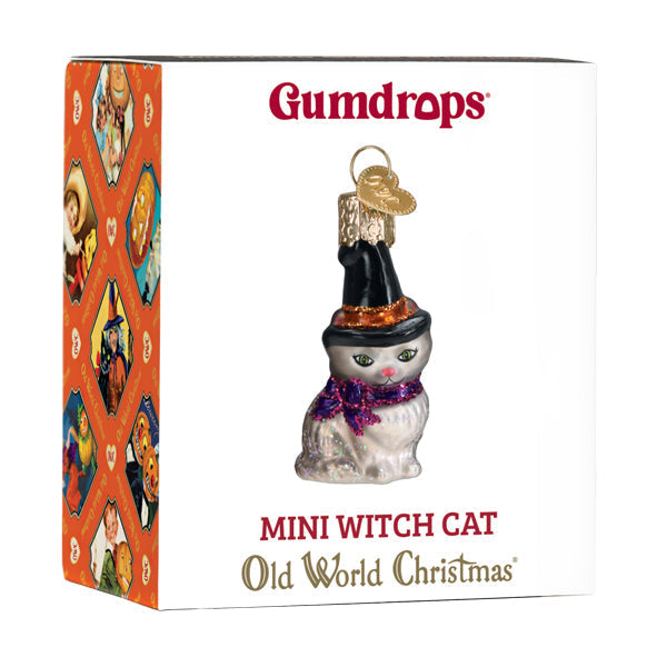 Gumdrop Mini Witch Cat Glass Ornament