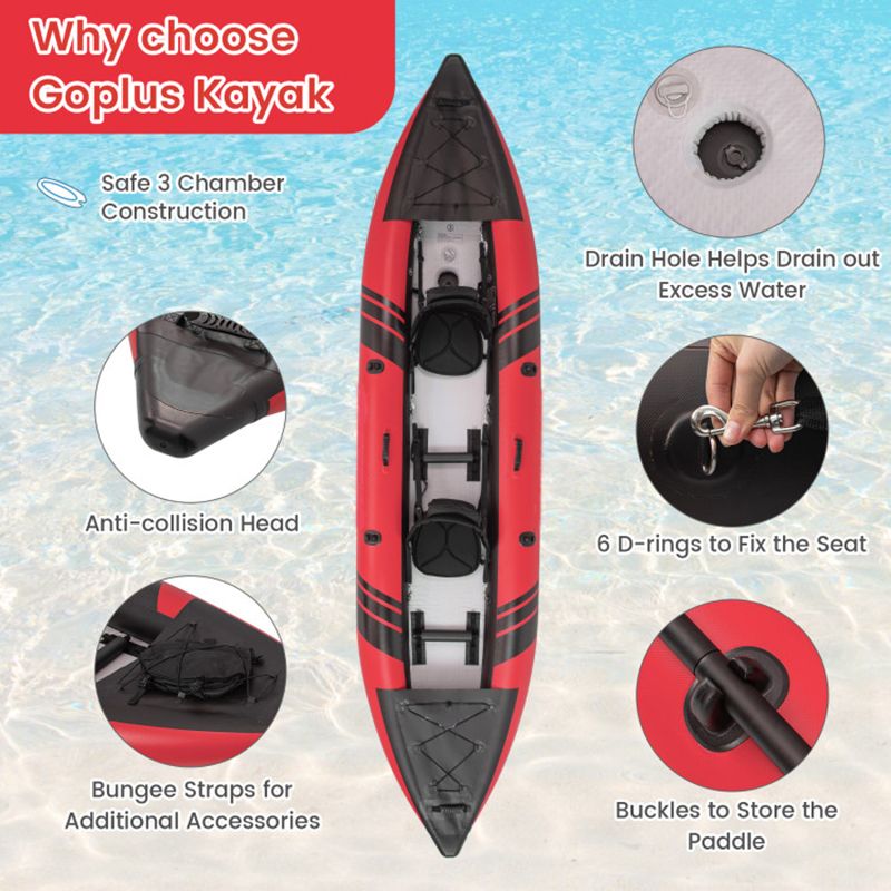 Inflatable 2-person kayak set by Mercantile Mountain in red with aluminium oars and repair kit on Tampa Home & Garden Store