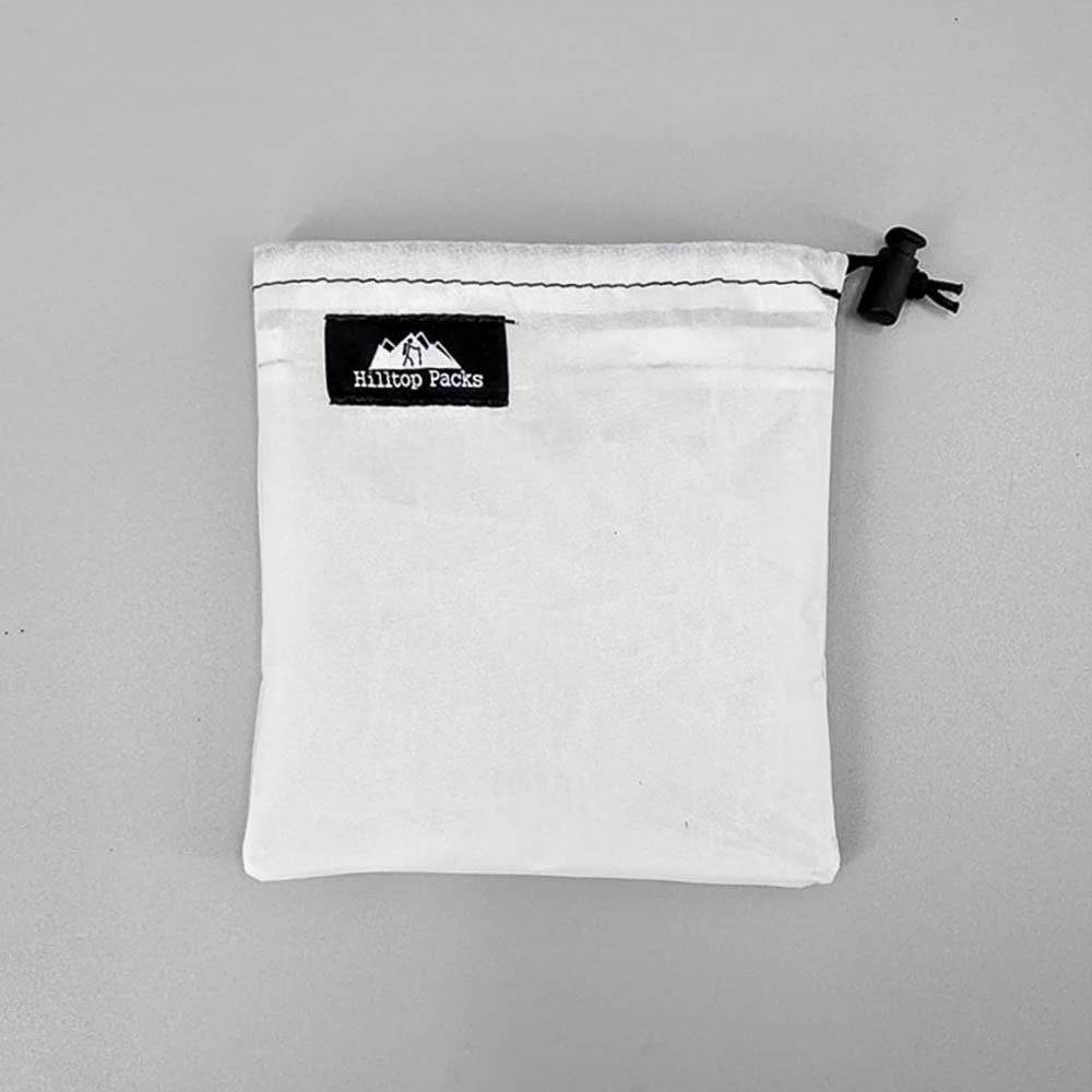 Dual Pocket Battery Bags white pouch with black Hilltop Packs LLC label and drawstring closure on Tampa Home & Garden Store