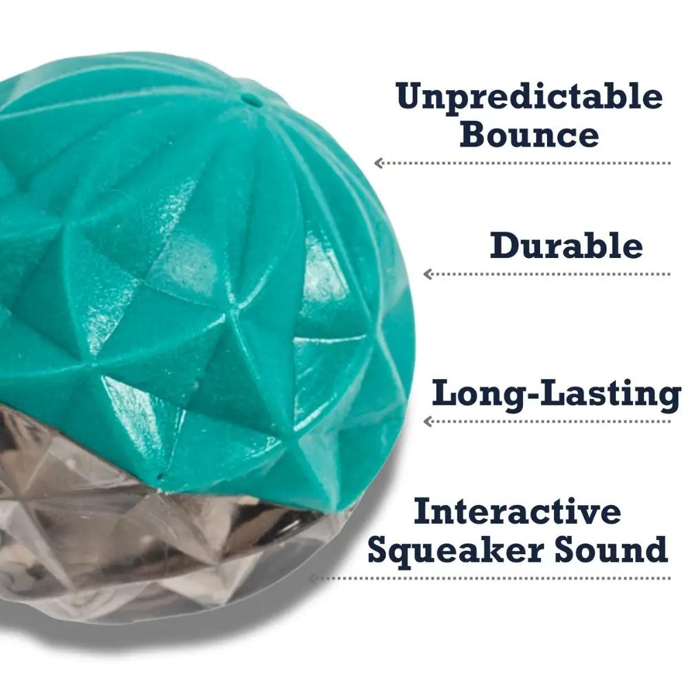 Geometric Textured Ball Dog Chew Toy turquoise rubber ball with facets for small dogs on Tampa Home & Garden Store