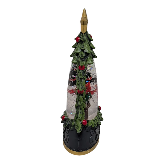 Lighted Tree Shimmer Snowman Ornament 6 Inch with green garland and red berry accents on Tampa Home & Garden Store