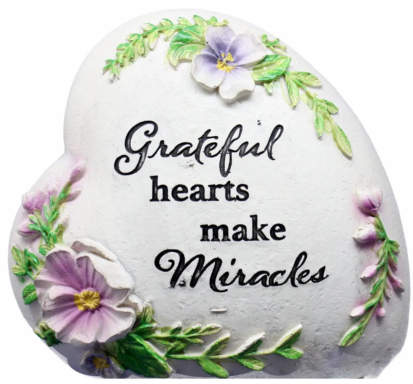 Resin inspirational heart stone with pastel floral border Grateful hearts make Miracles on Tampa Home & Garden Store