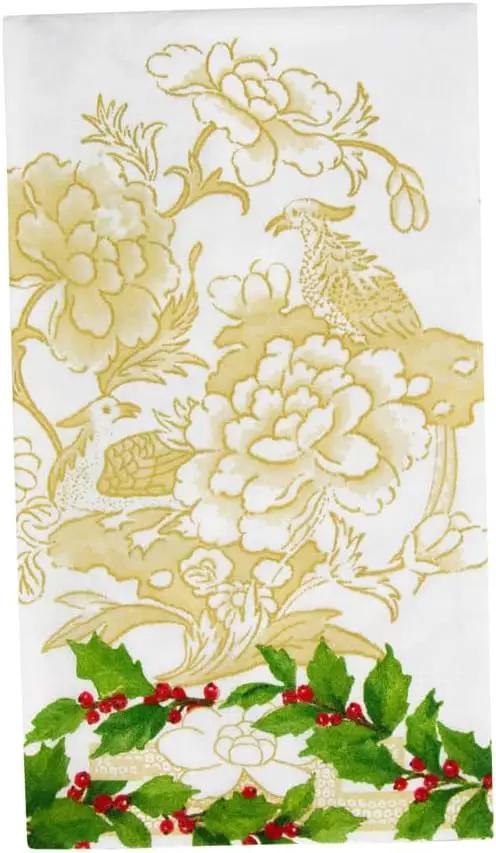 Holly Ivory and Gold Holiday Guest Towels with gold floral motif and holly border on Tampa Home & Garden Store