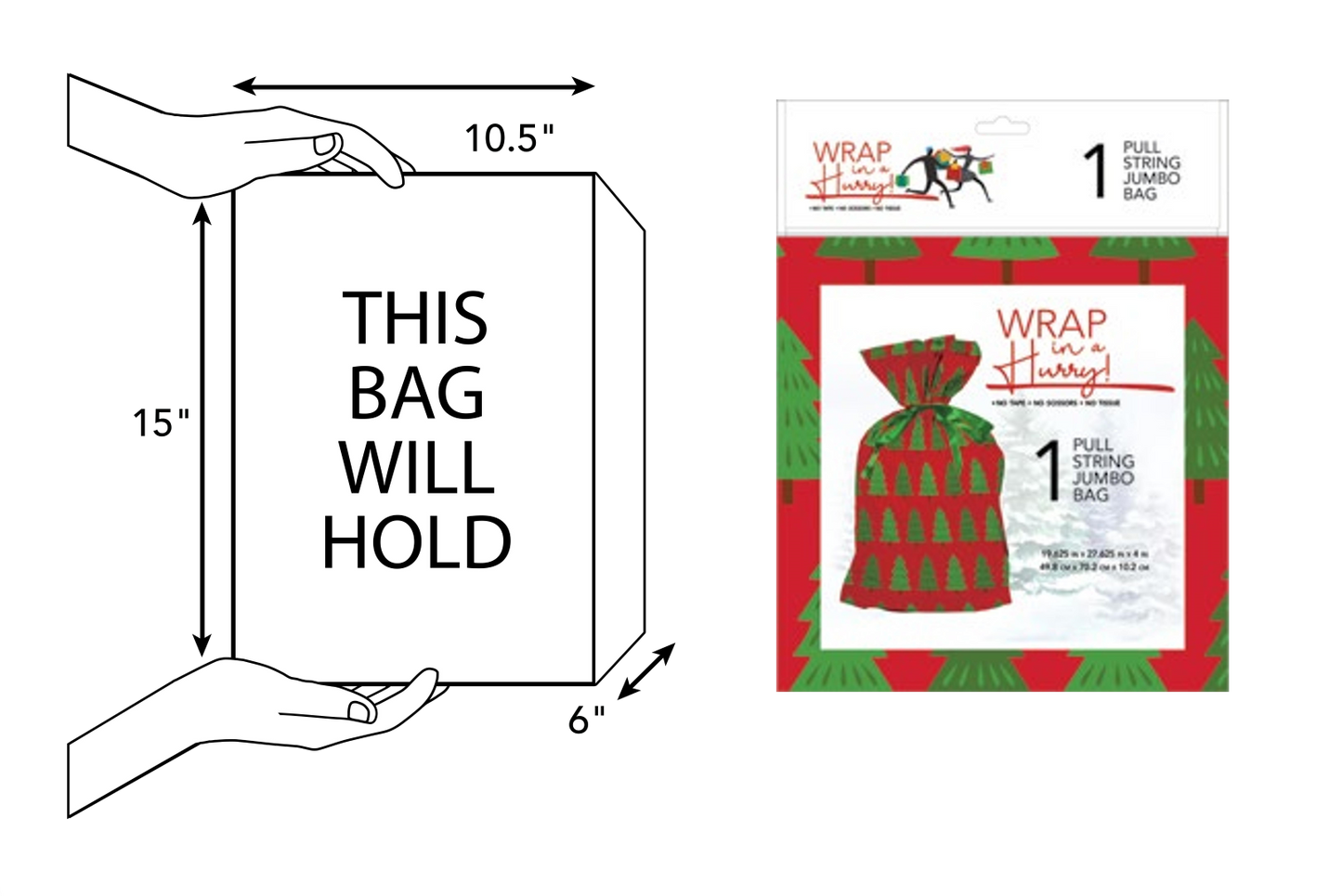 Wrap in a Hurry Jumbo Gift Bag with Tree Design, red pull-string bag by Country Christmas Loft on Tampa Home & Garden Store