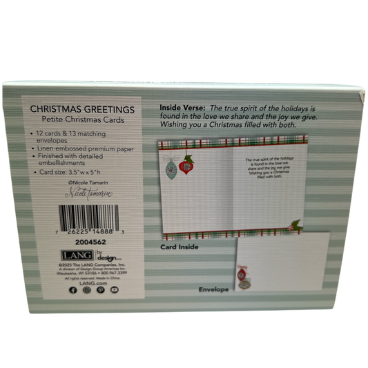 Petite Christmas Cards with Foil Embellishments, 12 cards & 13 envelopes, linen-embossed paper on Tampa Home & Garden Store