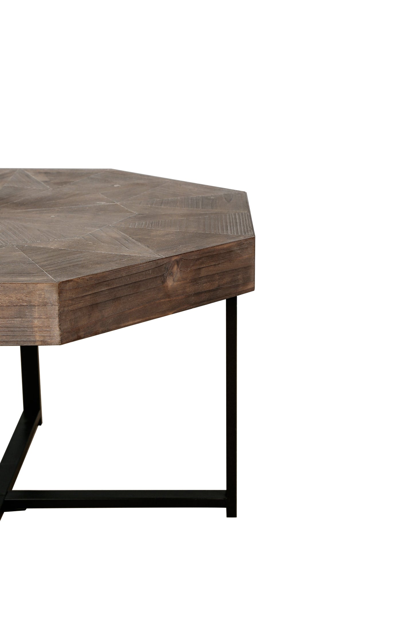Wood Octagonal Vintage Patchwork Coffee Table by HouseOfZazla with brown wood top and black metal legs on Tampa Home & Garden Store