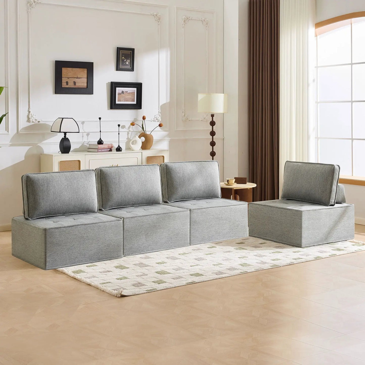 Sofa with modular splicing design armless chairs in light gray fabric by Unique Piece Furniture on Tampa Home & Garden Store