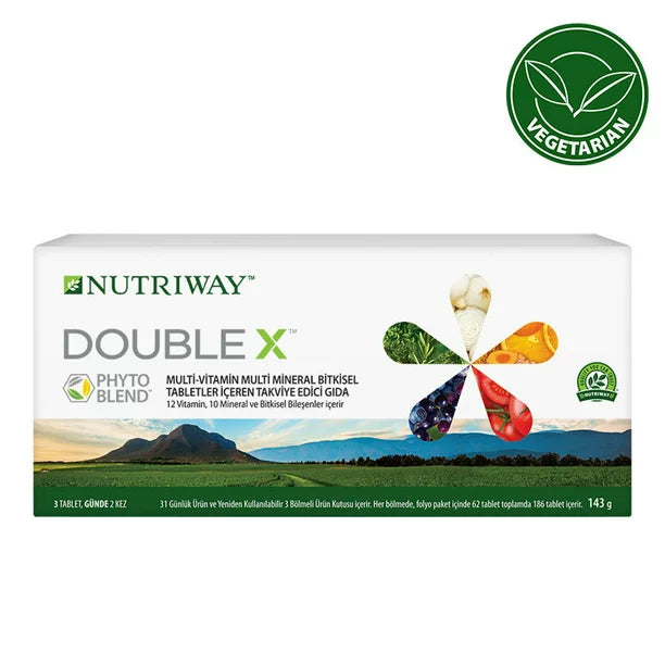 Nutriway Nutrilite Double X multivitamin box, colorful wheel design, 62-day supply on Tampa Home & Garden Store