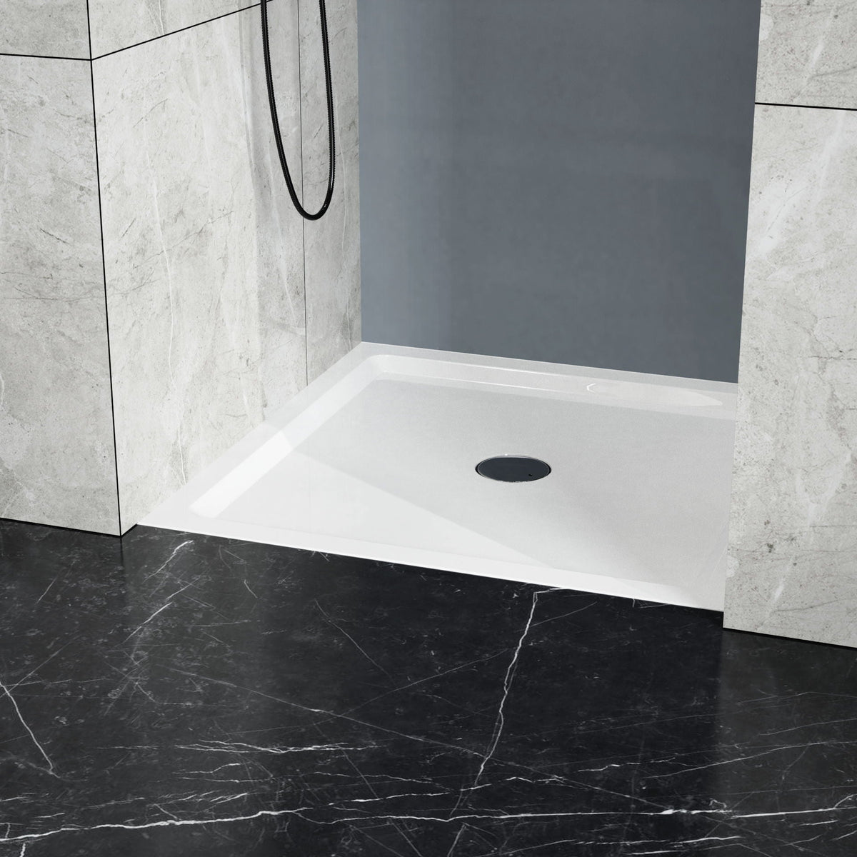 Centered Drain Shower Pan white by HouseOfZazla with 3-side tile flanges on Tampa Home & Garden Store