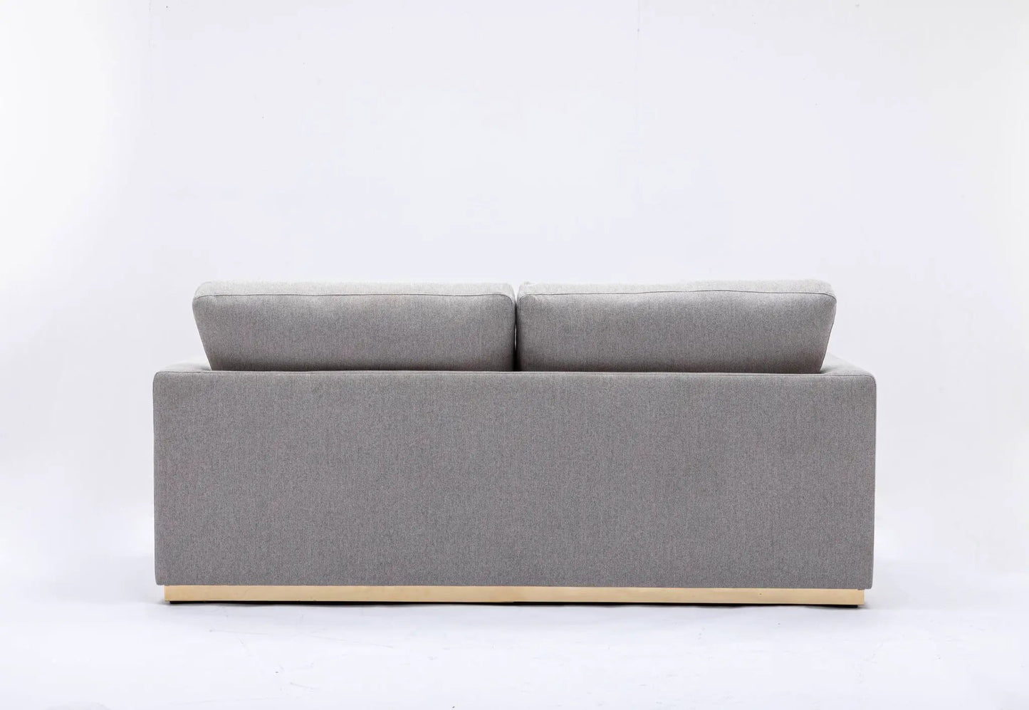 Valin linen sofa back view in gray with two cushions and light wood base on Tampa Home & Garden Store