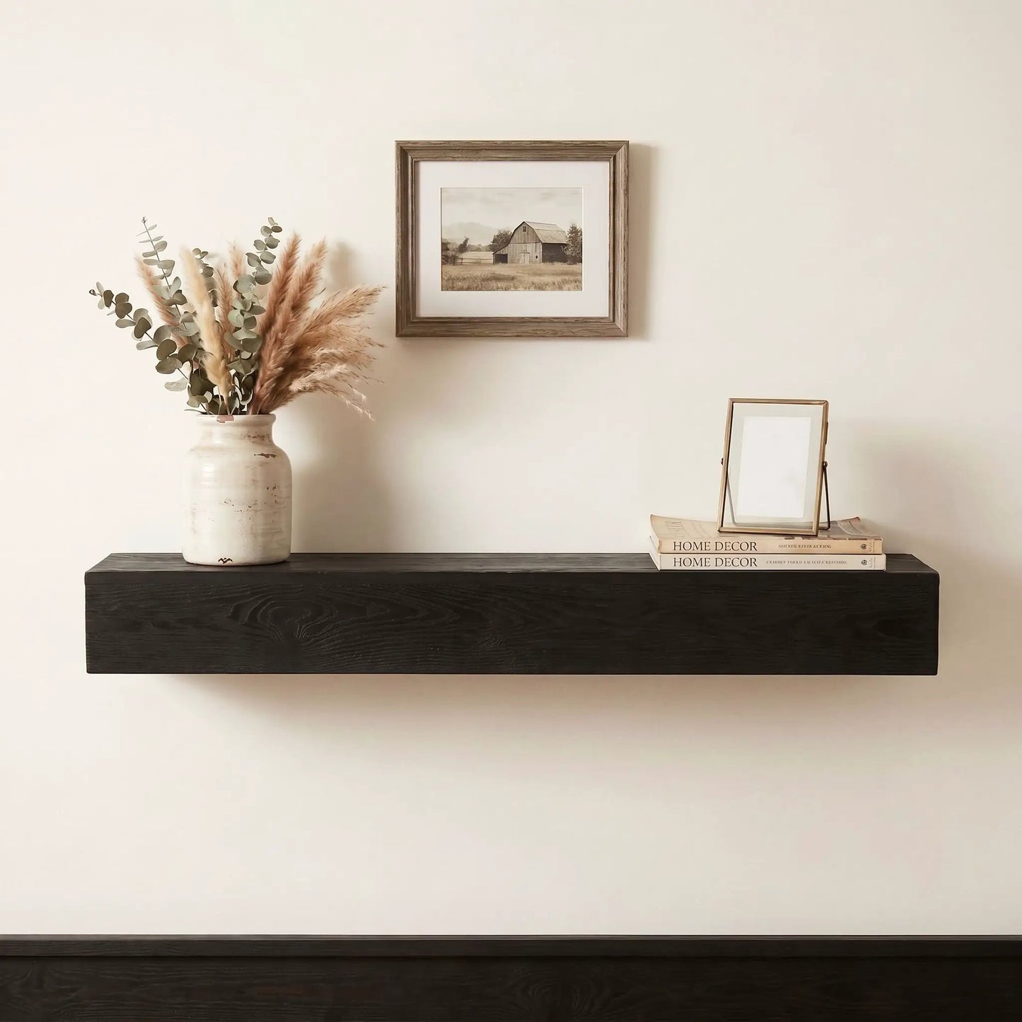 48-inch embossed fireplace mantel wall-mounted floating shelf in black wood with grain on Tampa Home & Garden Store