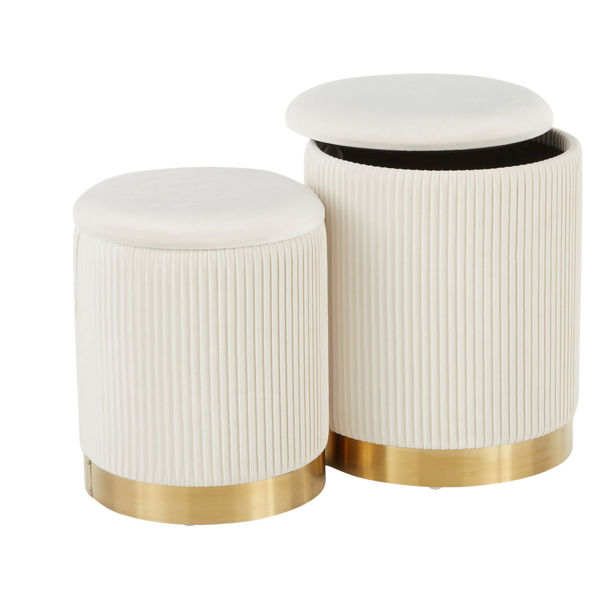 Nesting pleated ottomans in white upholstery with gold bases, 3-piece set HouseOfZazla on Tampa Home & Garden Store