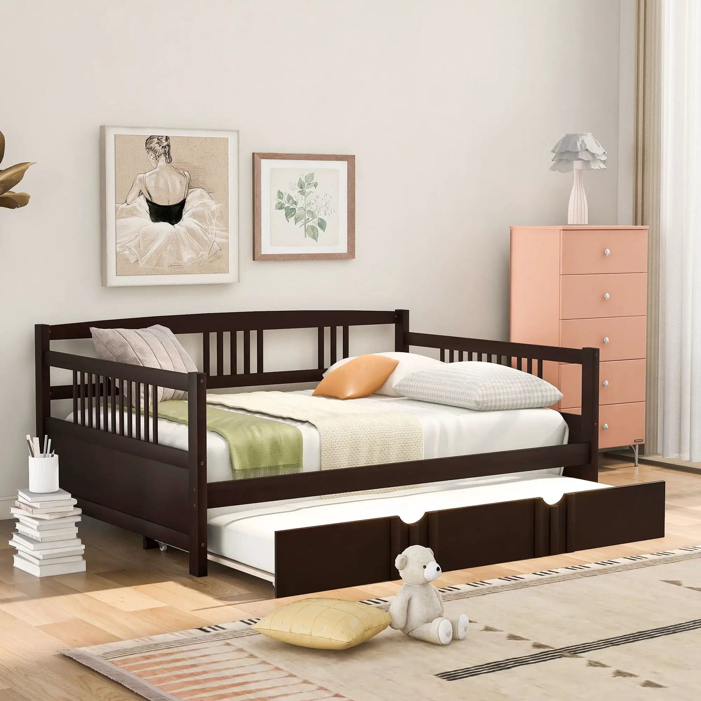 Multifunctional modern daybed with dark wood finish and spacious under-bed storage on Tampa Home & Garden Store