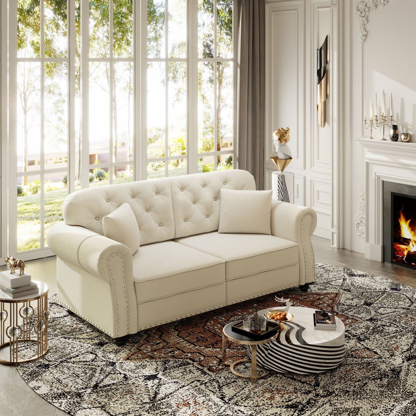 Plush Upholstered Chesterfield Sofa and Nailhead